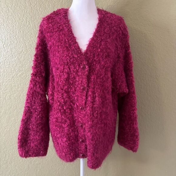 Lane Bryant Sweaters - Lane Bryant Designs Plus 18/20 Fuzzy Mohair Wool Knit Cardigan Sweater Magenta